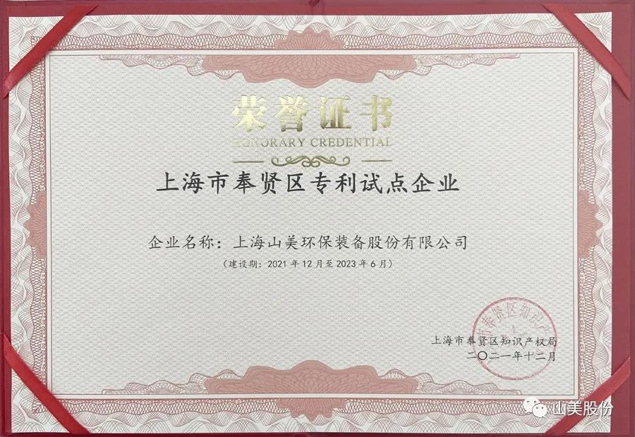 榮譽接踵而至，上海山美股份再獲表彰：獲評為上海市奉賢區(qū)試點企業(yè)